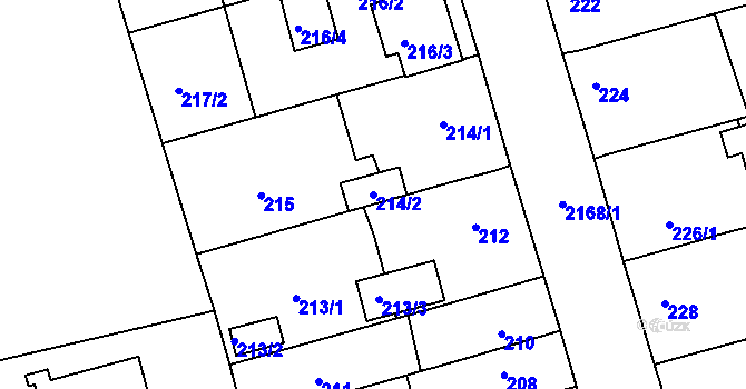 Parcela st. 214/2 v KÚ Křemže, Katastrální mapa