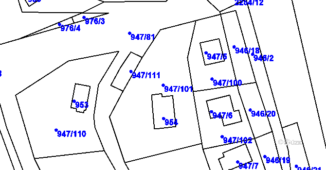 Parcela st. 947/101 v KÚ Křemže, Katastrální mapa