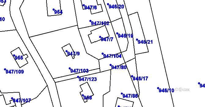Parcela st. 947/104 v KÚ Křemže, Katastrální mapa