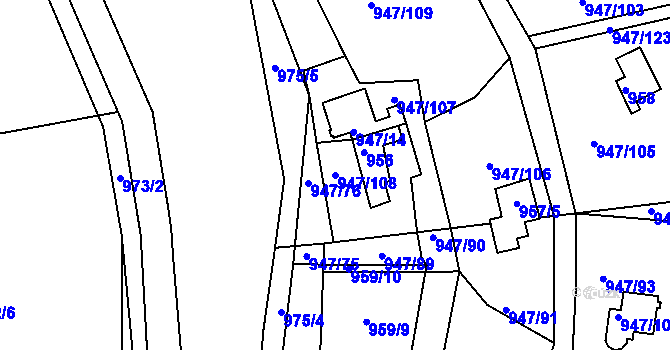 Parcela st. 947/108 v KÚ Křemže, Katastrální mapa