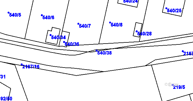 Parcela st. 540/38 v KÚ Křemže, Katastrální mapa