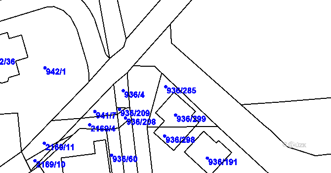 Parcela st. 936/285 v KÚ Křemže, Katastrální mapa