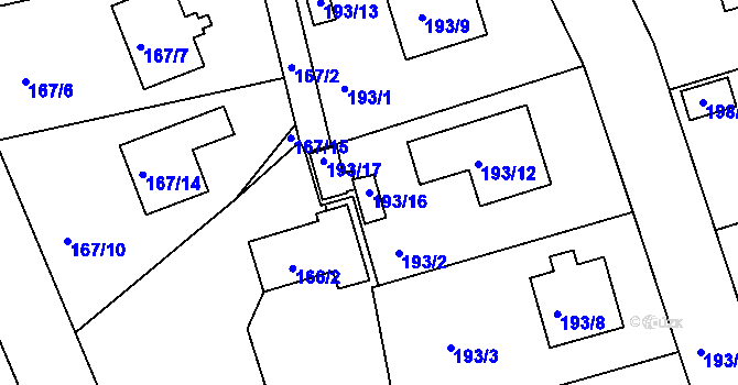Parcela st. 193/16 v KÚ Křemže, Katastrální mapa