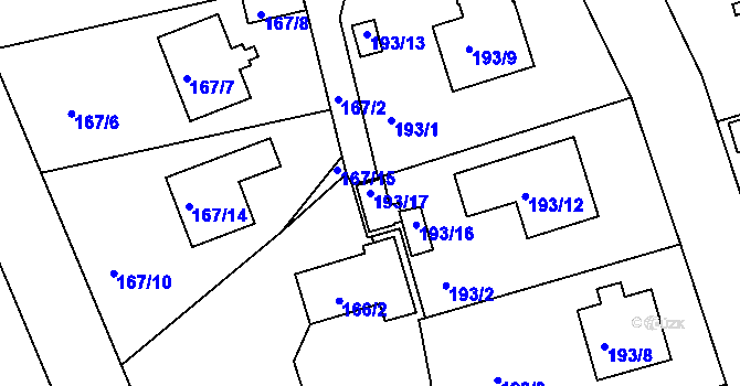 Parcela st. 193/17 v KÚ Křemže, Katastrální mapa