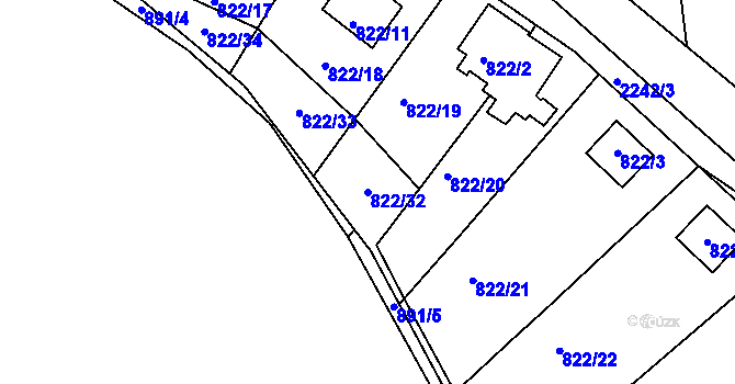 Parcela st. 822/32 v KÚ Křemže, Katastrální mapa