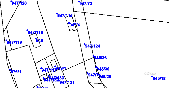 Parcela st. 947/124 v KÚ Křemže, Katastrální mapa