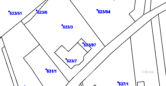 Parcela st. 523/97 v KÚ Křemže, Katastrální mapa