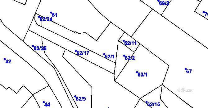 Parcela st. 62/1 v KÚ Křemže, Katastrální mapa