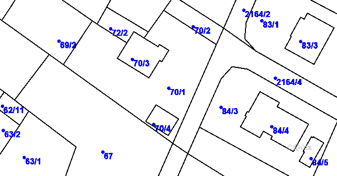 Parcela st. 70/1 v KÚ Křemže, Katastrální mapa