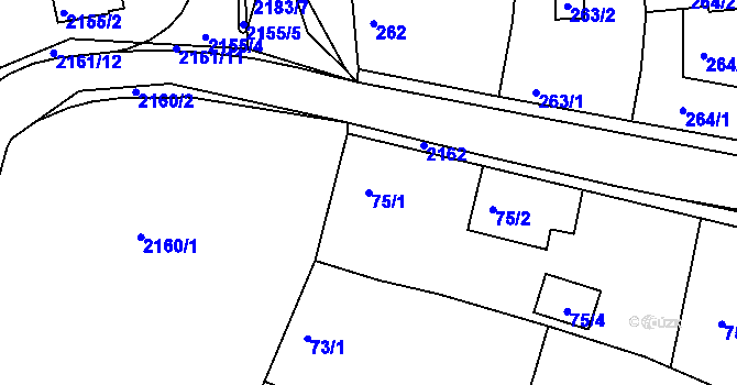 Parcela st. 75/1 v KÚ Křemže, Katastrální mapa