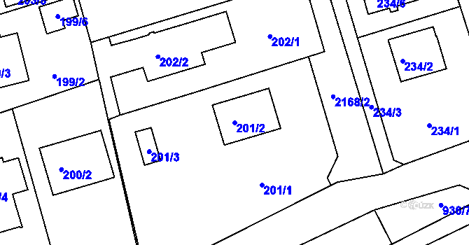 Parcela st. 201/2 v KÚ Křemže, Katastrální mapa