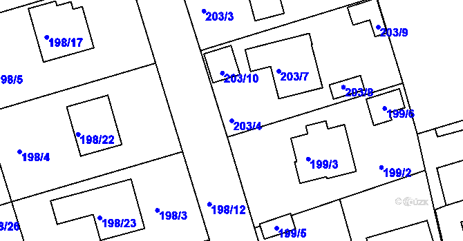 Parcela st. 203/4 v KÚ Křemže, Katastrální mapa