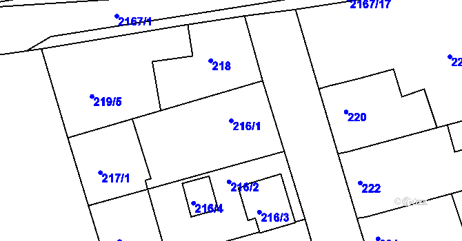 Parcela st. 216/1 v KÚ Křemže, Katastrální mapa