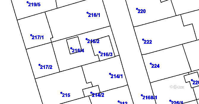 Parcela st. 216/3 v KÚ Křemže, Katastrální mapa