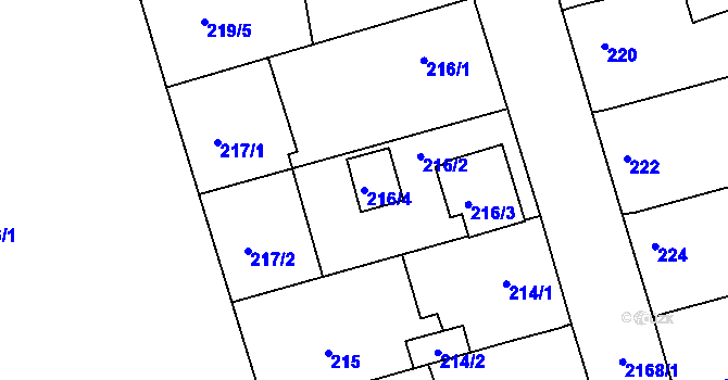 Parcela st. 216/4 v KÚ Křemže, Katastrální mapa