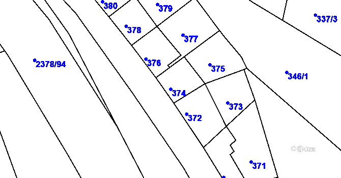 Parcela st. 374 v KÚ Křemže, Katastrální mapa
