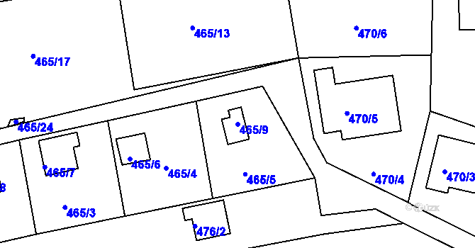 Parcela st. 465/9 v KÚ Křemže, Katastrální mapa