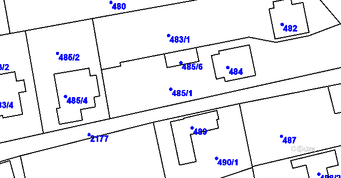 Parcela st. 485/1 v KÚ Křemže, Katastrální mapa