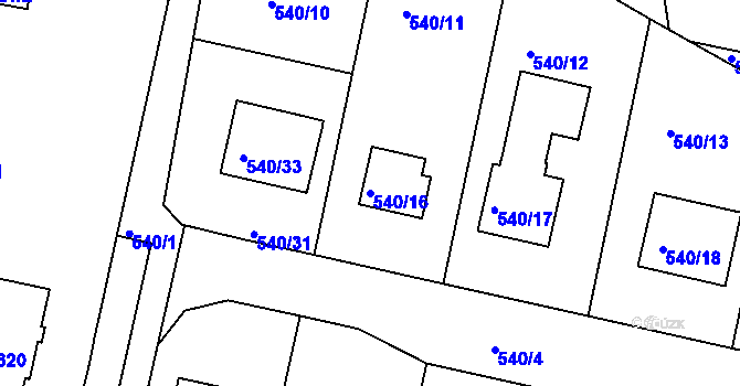 Parcela st. 540/16 v KÚ Křemže, Katastrální mapa