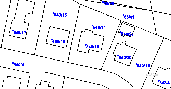 Parcela st. 540/19 v KÚ Křemže, Katastrální mapa