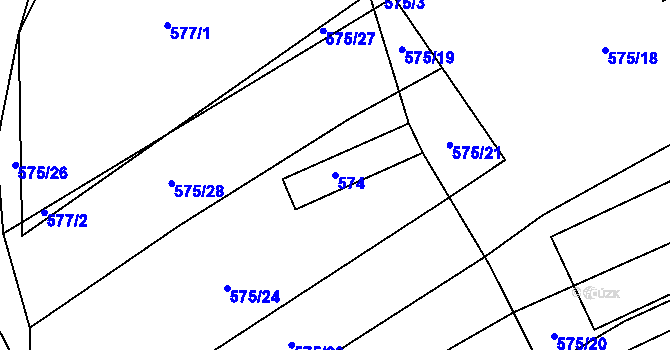 Parcela st. 574 v KÚ Křemže, Katastrální mapa