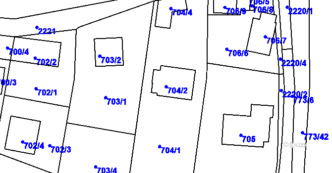 Parcela st. 704/2 v KÚ Křemže, Katastrální mapa