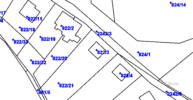 Parcela st. 822/3 v KÚ Křemže, Katastrální mapa