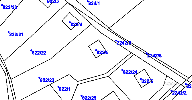 Parcela st. 822/5 v KÚ Křemže, Katastrální mapa