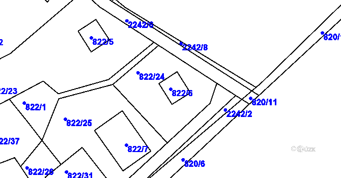 Parcela st. 822/6 v KÚ Křemže, Katastrální mapa