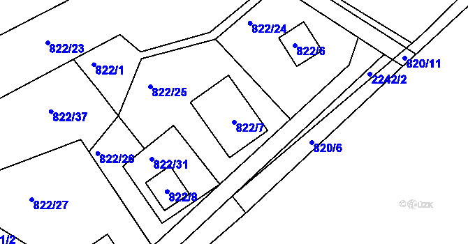 Parcela st. 822/7 v KÚ Křemže, Katastrální mapa