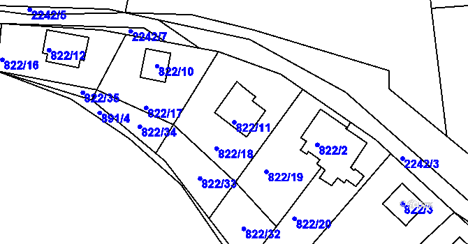 Parcela st. 822/11 v KÚ Křemže, Katastrální mapa