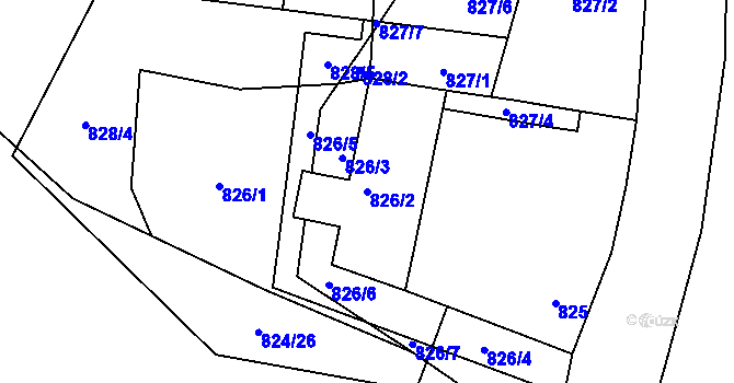 Parcela st. 826/2 v KÚ Křemže, Katastrální mapa