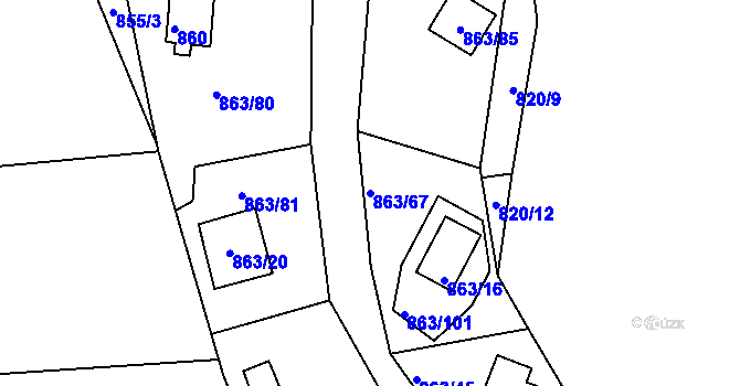 Parcela st. 863/67 v KÚ Křemže, Katastrální mapa