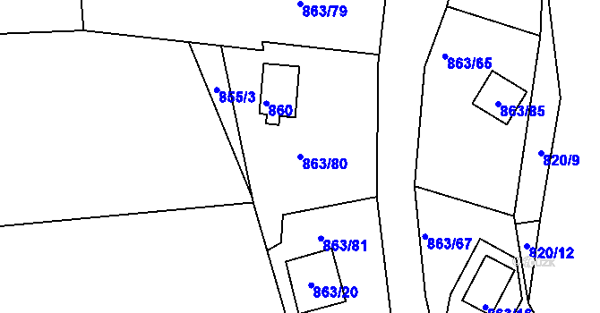 Parcela st. 863/80 v KÚ Křemže, Katastrální mapa