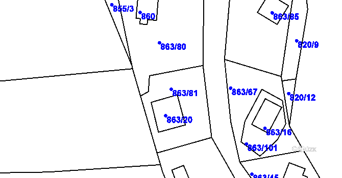 Parcela st. 863/81 v KÚ Křemže, Katastrální mapa