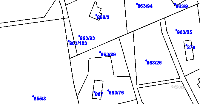 Parcela st. 863/89 v KÚ Křemže, Katastrální mapa