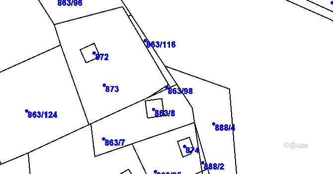 Parcela st. 863/98 v KÚ Křemže, Katastrální mapa