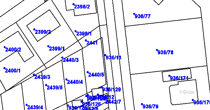 Parcela st. 936/11 v KÚ Křemže, Katastrální mapa