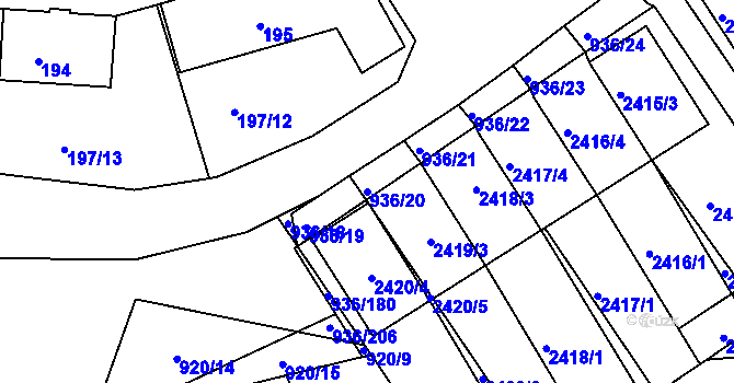 Parcela st. 936/20 v KÚ Křemže, Katastrální mapa
