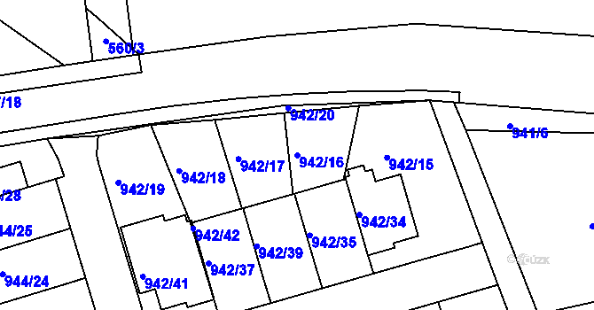 Parcela st. 942/16 v KÚ Křemže, Katastrální mapa