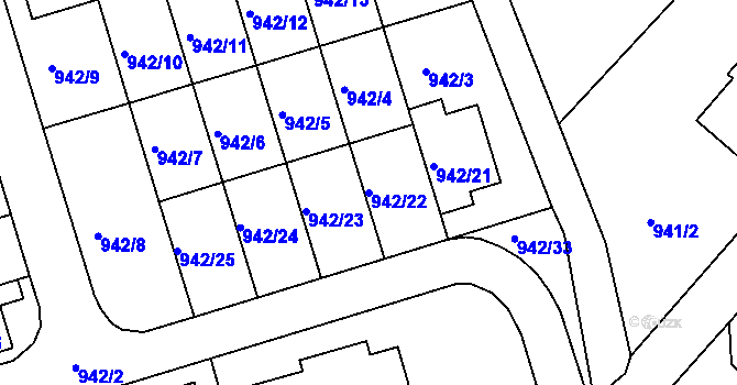 Parcela st. 942/22 v KÚ Křemže, Katastrální mapa