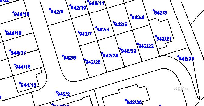 Parcela st. 942/24 v KÚ Křemže, Katastrální mapa