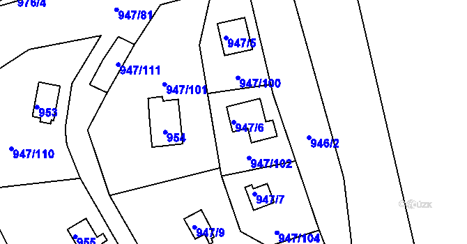 Parcela st. 947/6 v KÚ Křemže, Katastrální mapa