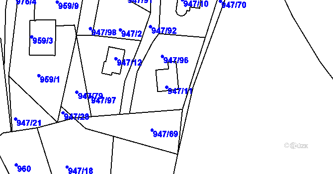 Parcela st. 947/11 v KÚ Křemže, Katastrální mapa
