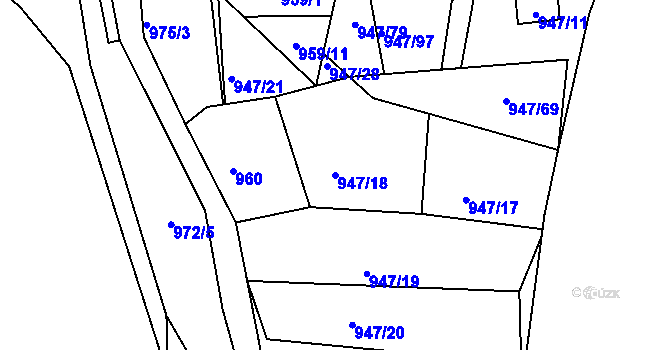 Parcela st. 947/18 v KÚ Křemže, Katastrální mapa