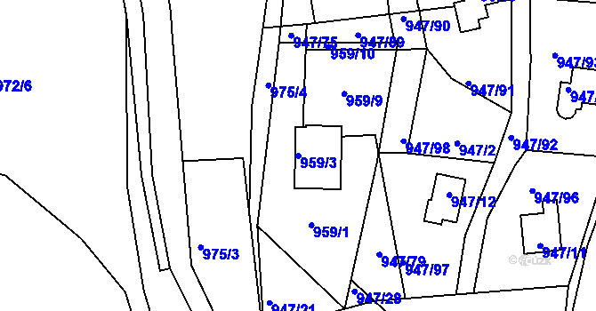 Parcela st. 959/3 v KÚ Křemže, Katastrální mapa