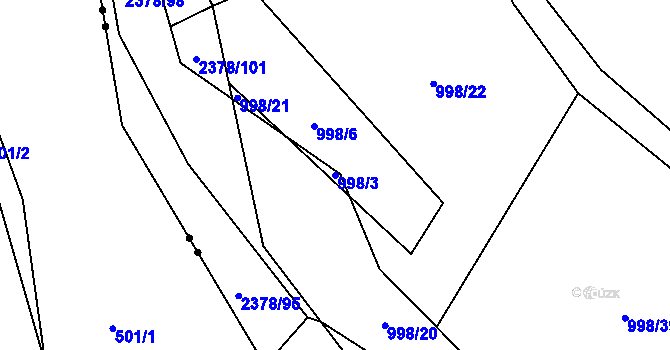 Parcela st. 998/3 v KÚ Křemže, Katastrální mapa