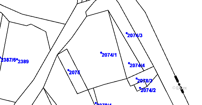Parcela st. 2074/1 v KÚ Křemže, Katastrální mapa