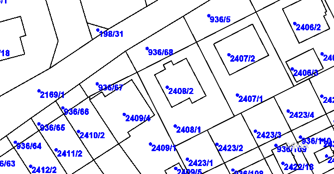 Parcela st. 2408/2 v KÚ Křemže, Katastrální mapa