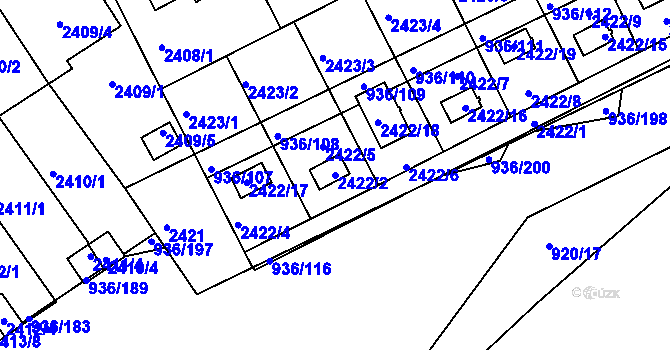 Parcela st. 2422/2 v KÚ Křemže, Katastrální mapa